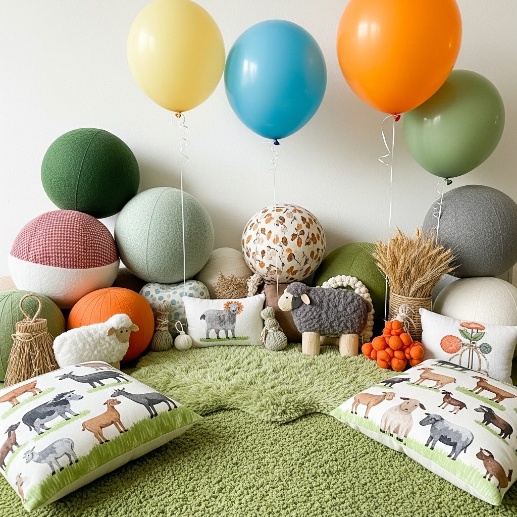 Bauernhof Hüpfburg mieten in Wien – ländlicher Spaß mitten in der Stadt – Detailaufnahme von Dekoration und Softplay-Elementen in Wien