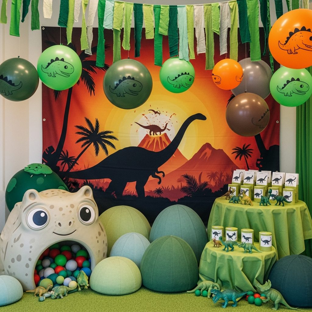 Dinosaurier Hüpfburg mieten in Wien – Urzeitabenteuer für junge Forscher:innen – Detailaufnahme von Dekoration und Softplay-Elementen in Wien