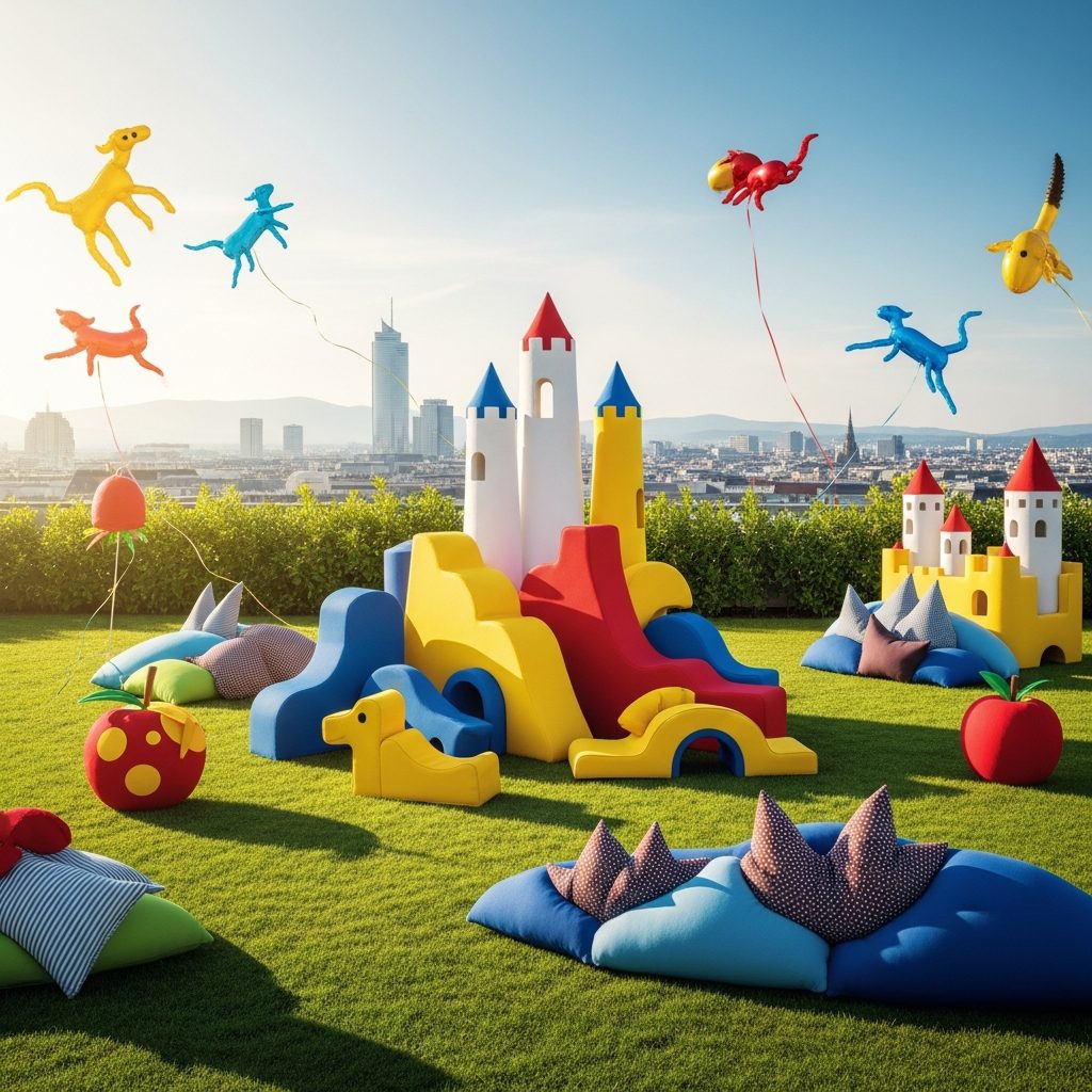 Hüpfburg mieten Wien – Ausflug nach Niederösterreich planen – symbolische Party-Szene in Wien ohne konkrete Hüpfburg