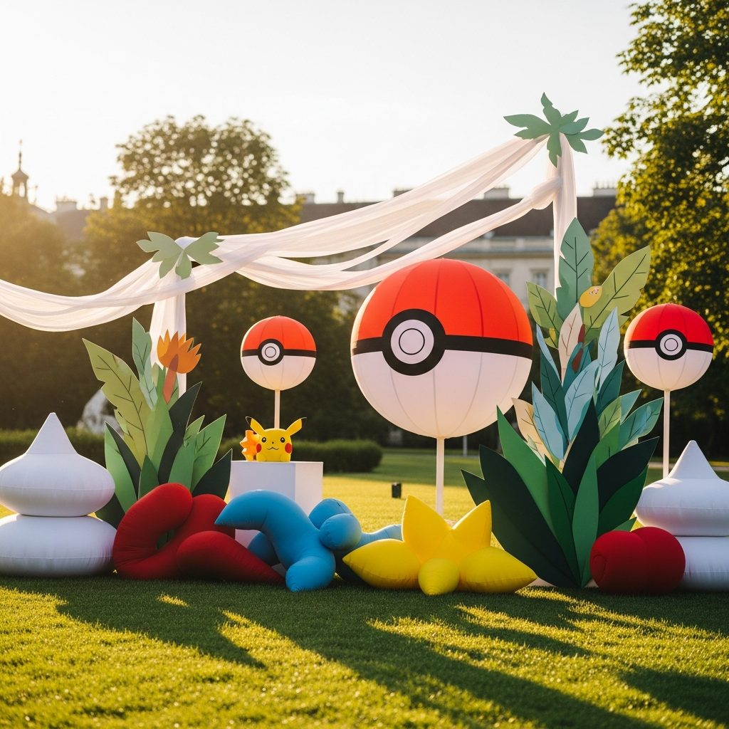 Hüpfburg mieten Wien – Pokémon-Abenteuer für Nachwuchs-Trainer:innen – symbolische Party-Szene in Wien ohne konkrete Hüpfburg