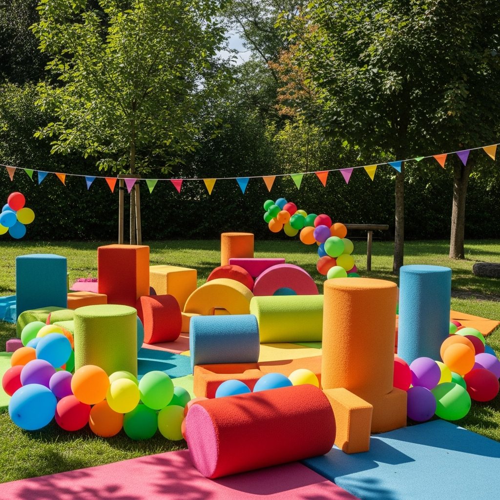 Hüpfburg Sicherheit in Wien – Leitfaden für Eltern und Veranstalter:innen – symbolische Party-Szene in Wien ohne konkrete Hüpfburg