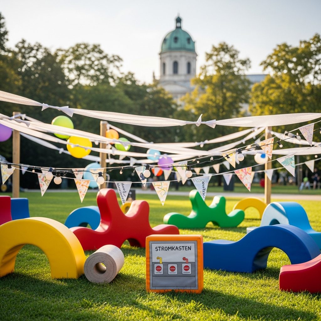 Stromanschluss für Hüpfburgen in Wien – Planung, Sicherheit und Alternativen – symbolische Party-Szene in Wien ohne konkrete Hüpfburg