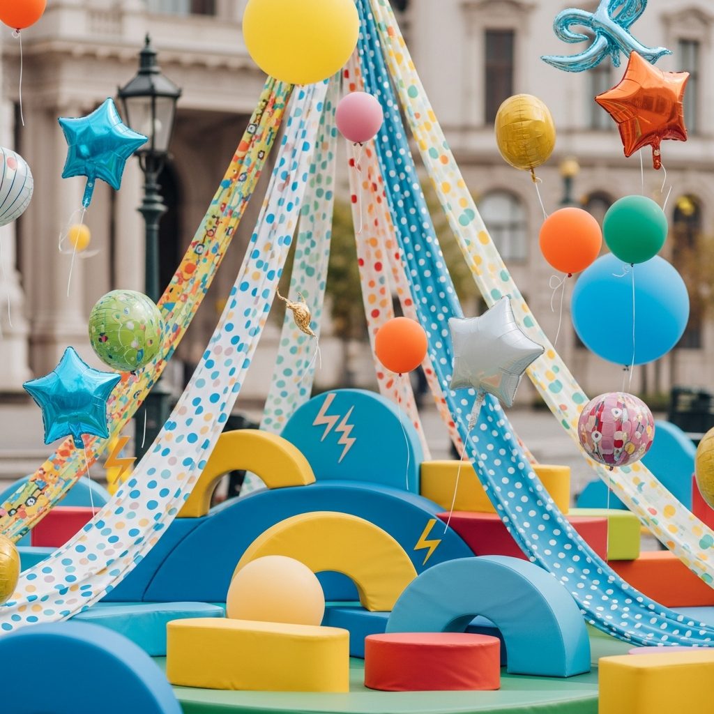 Stromanschluss für Hüpfburgen in Wien – Planung, Sicherheit und Alternativen – Detailaufnahme von Dekoration und Softplay-Elementen in Wien