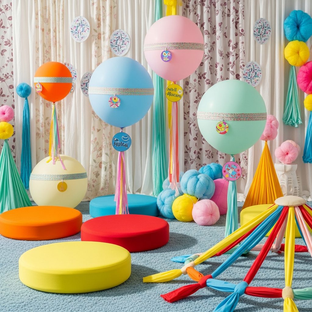 Hüpfburg mieten: Liefergebiete in Wien & Umgebung – Partybienchen Logistik 2025 – Detailaufnahme von Dekoration und Softplay-Elementen in Wien