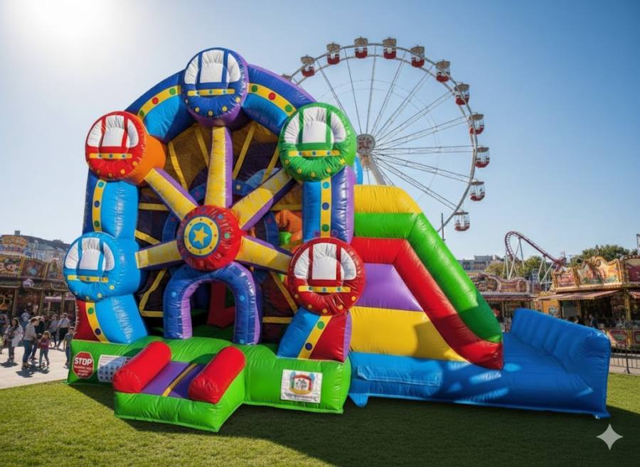 Hüpfburg Riesenrad mit Rutsche Hüpfburg mieten Wien – Partybienchen